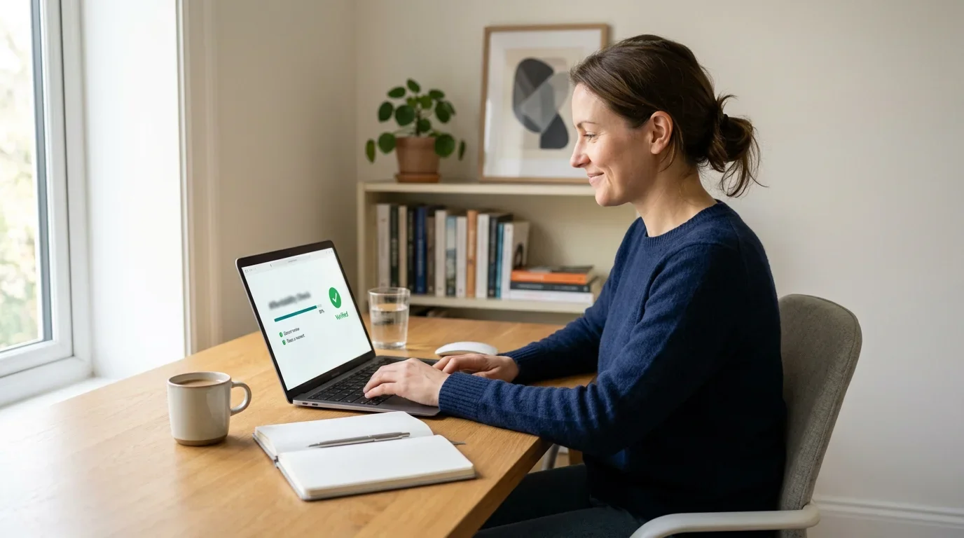 Person completing a quick affordability verification on a laptop screen