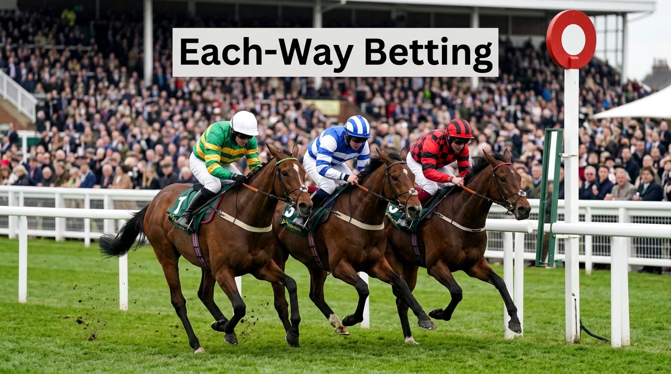 Horses finishing a close race at a UK racecourse showing first and second place