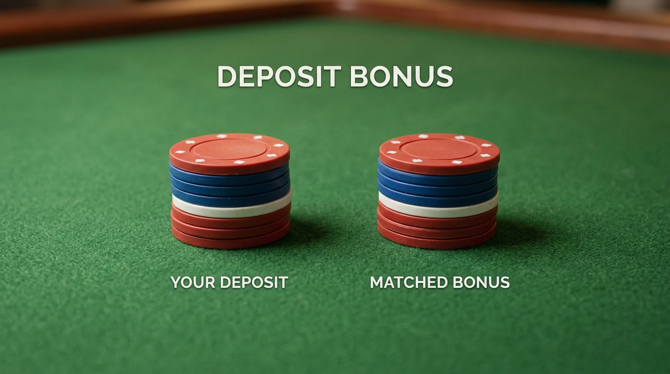 Two equal stacks of chips symbolising a matched deposit bonus for horse racing