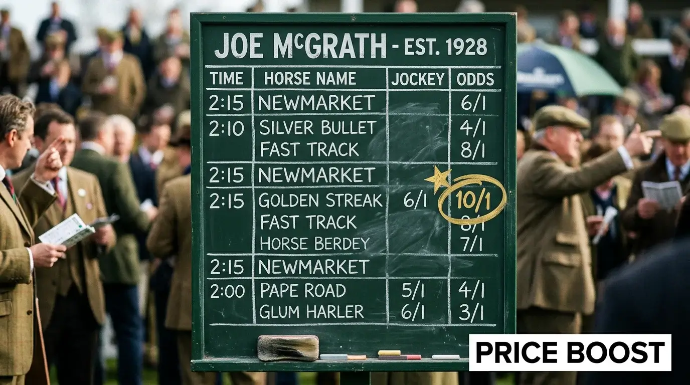 Bookmaker odds board showing enhanced price for a horse racing event