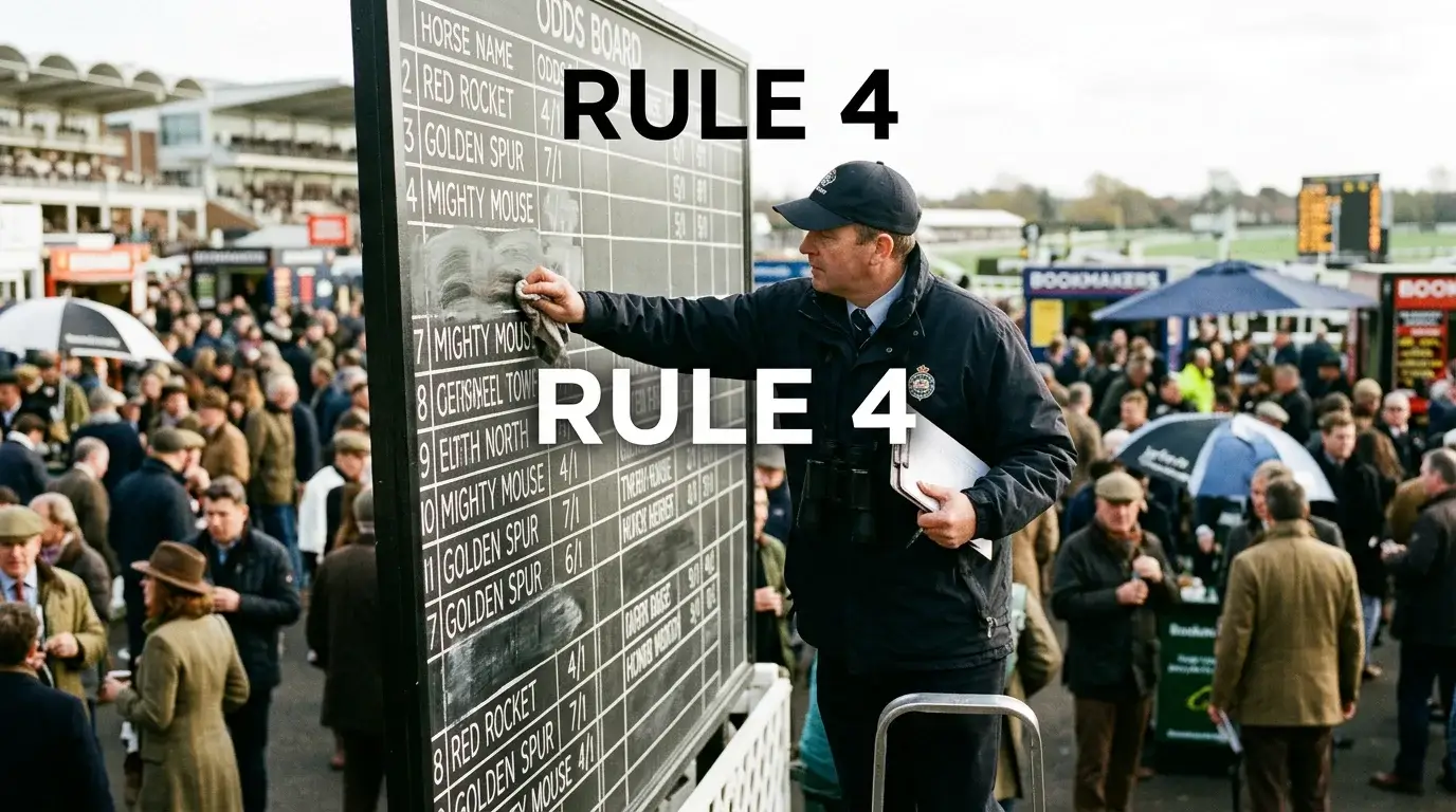 Racecourse steward updating the odds board after a horse withdrawal